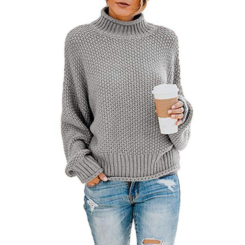 Damen Grobstrickpullover mit hohem Rollkragen und lässiger Passform EB