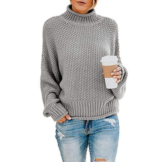 Damen Grobstrickpullover mit hohem Rollkragen und lässiger Passform EB