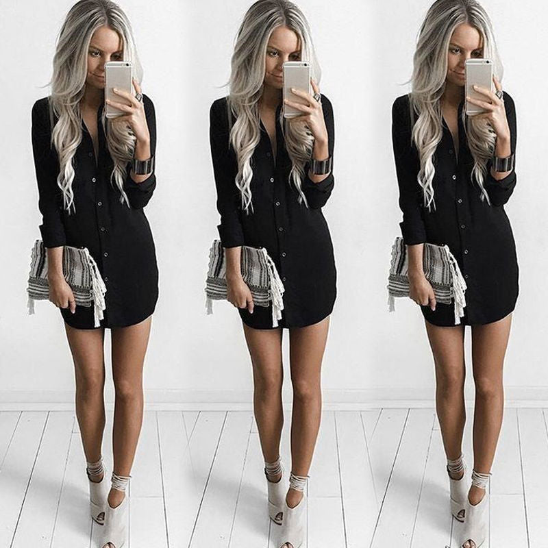 Damen Hemdkleid mit seitlichen Schlitzen und elegantem Kragen EB