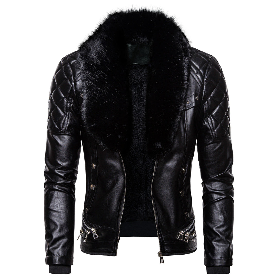 Herren Kunstlederjacke mit luxuriösem Fellkragen EB