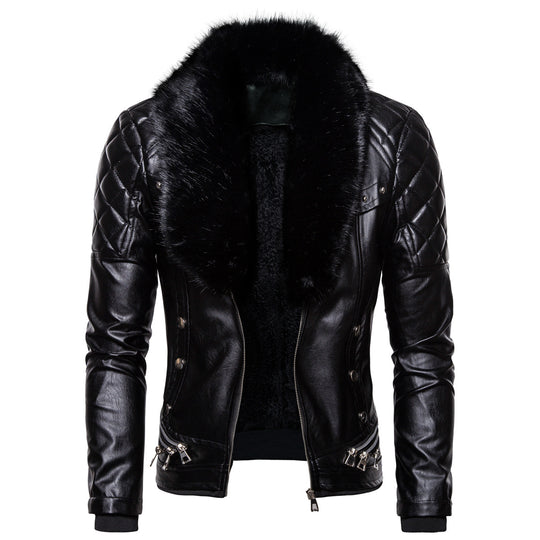 Herren Kunstlederjacke mit luxuriösem Fellkragen EB