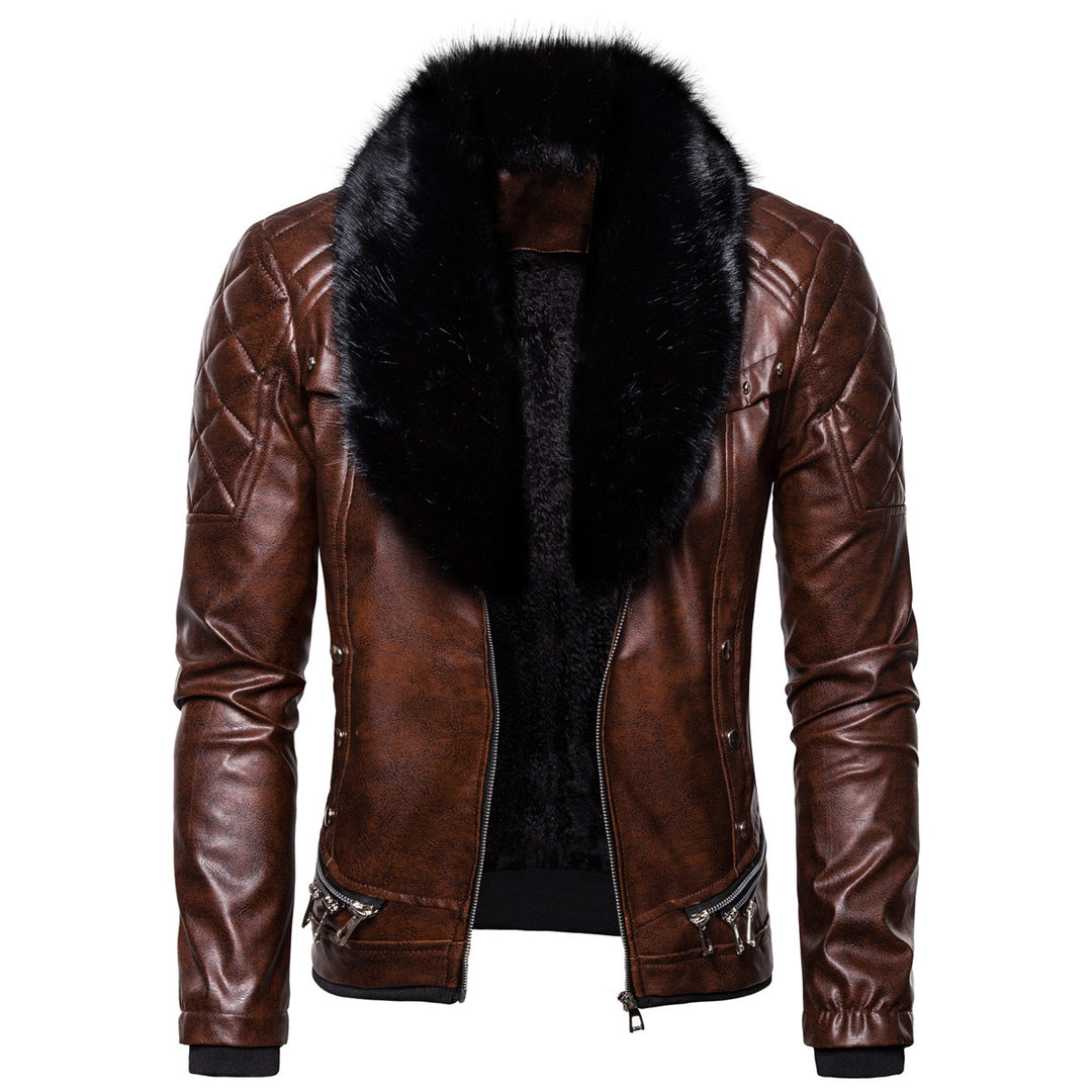 Herren Kunstlederjacke mit luxuriösem Fellkragen EB