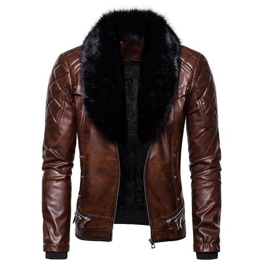 Herren Kunstlederjacke mit luxuriösem Fellkragen EB