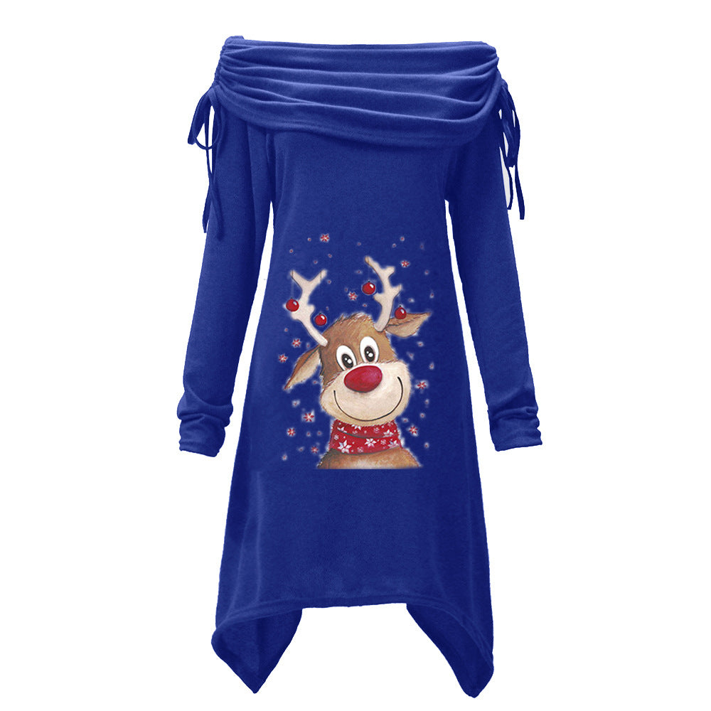 Damen Freizeitkleid mit schulterfreiem Design und verspieltem Rentier-Motiv EB
