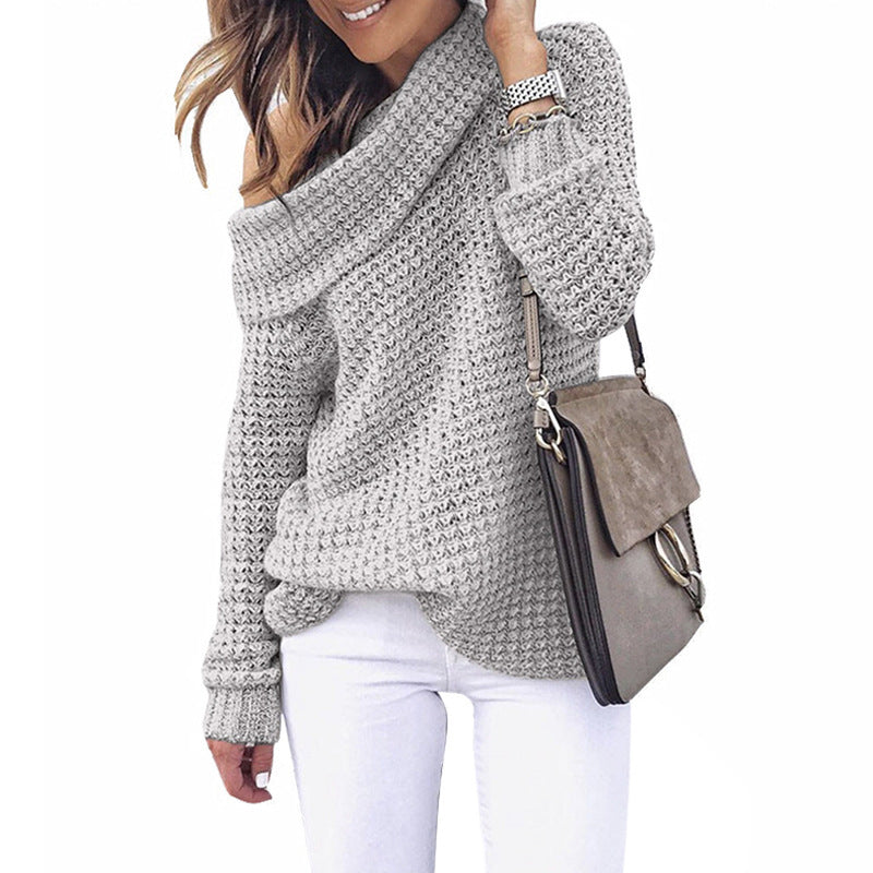 Damen Strickpullover mit schulterfreiem Design und strukturiertem Muster EB
