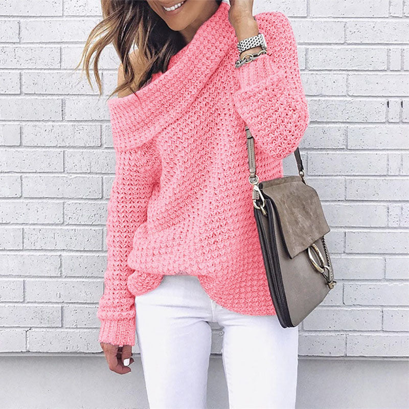 Damen Strickpullover mit schulterfreiem Design und strukturiertem Muster EB