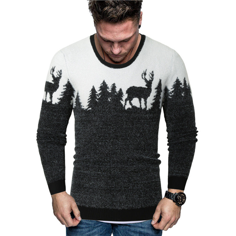 Herren Pullover mit kreativem Tiermotiv und warmen Materialien EB