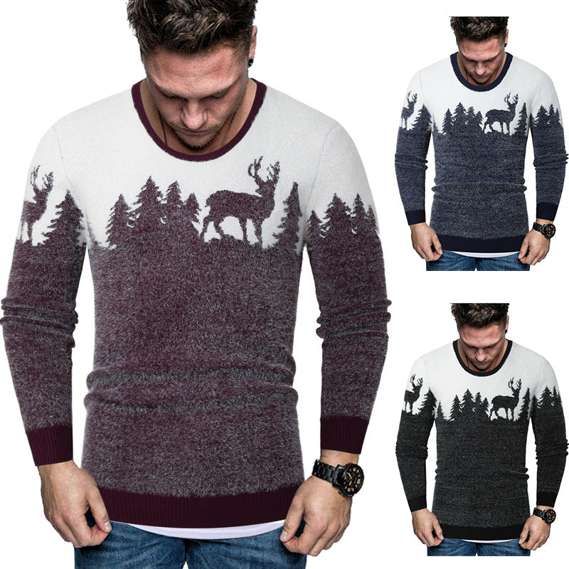 Herren Pullover mit kreativem Tiermotiv und warmen Materialien EB