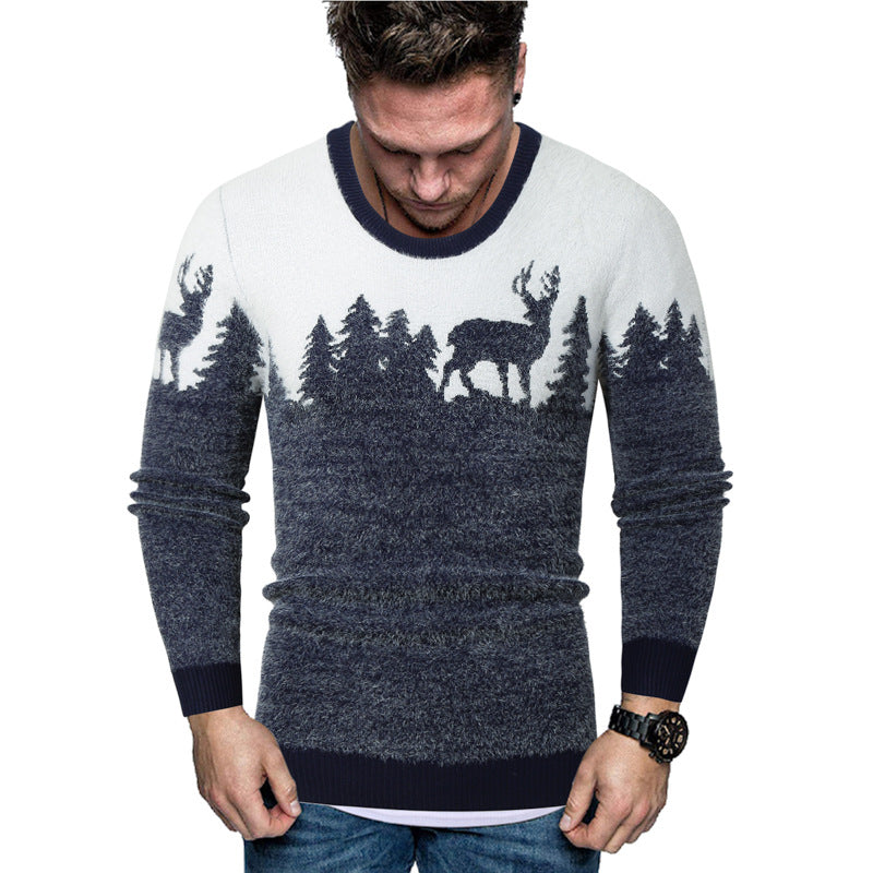 Herren Pullover mit kreativem Tiermotiv und warmen Materialien EB