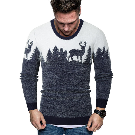 Herren Pullover mit kreativem Tiermotiv und warmen Materialien EB