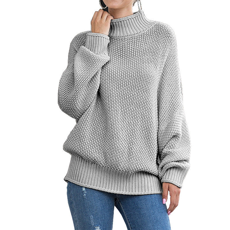 Damen Grobstrickpullover mit hohem Rollkragen und lässigem Schnitt EB