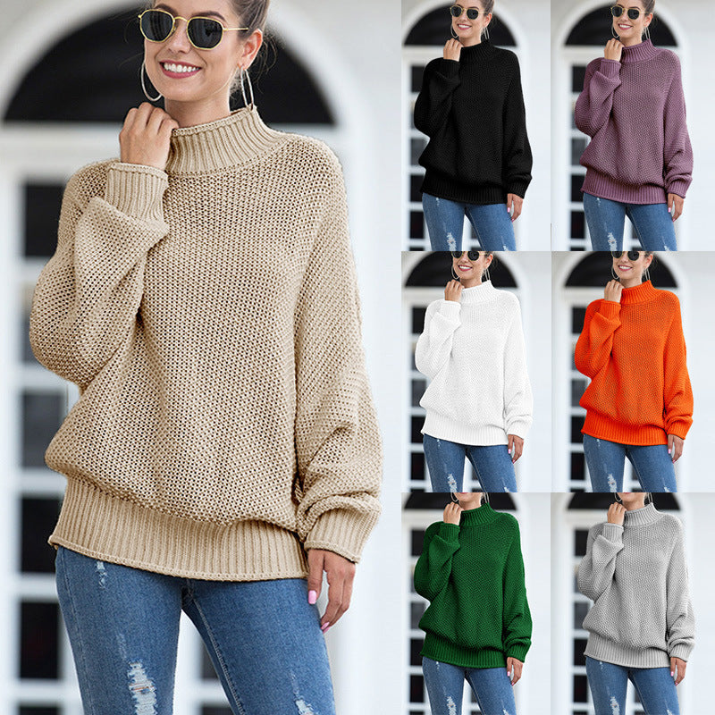 Damen Grobstrickpullover mit hohem Rollkragen und lässigem Schnitt EB