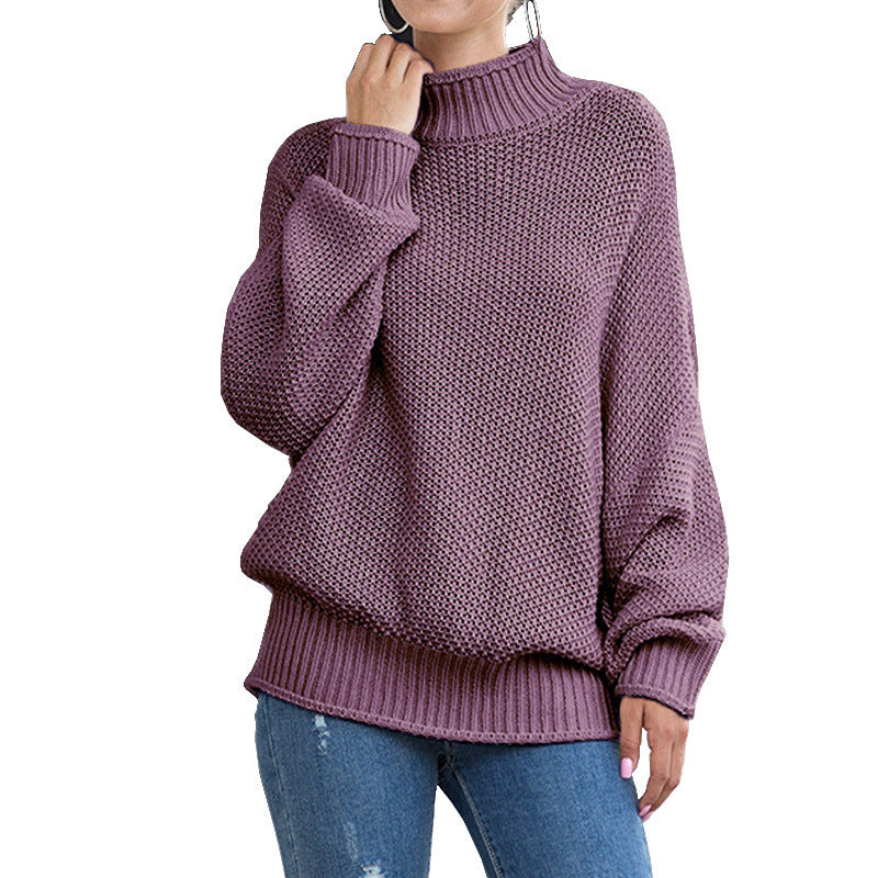 Damen Grobstrickpullover mit hohem Rollkragen und lässigem Schnitt EB