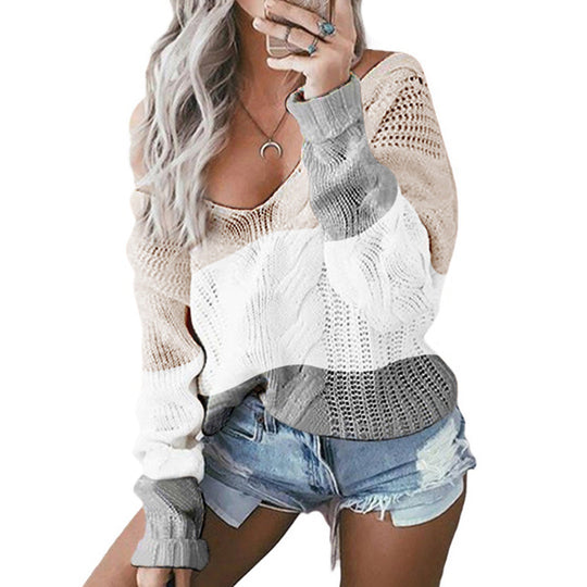 Damen Strickpullover mit farbblockierendem Design und lockerer Passform EB
