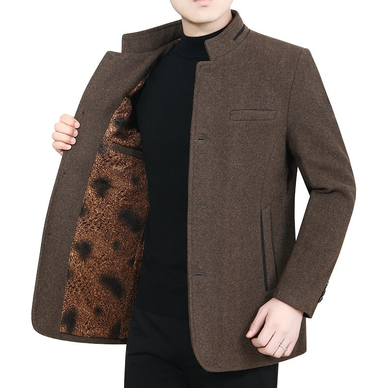 Herren Eleganter Stehkragen-Kurzmantel mit kontrastierendem Musterfutter EB