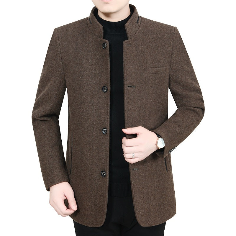 Herren Eleganter Stehkragen-Kurzmantel mit kontrastierendem Musterfutter EB