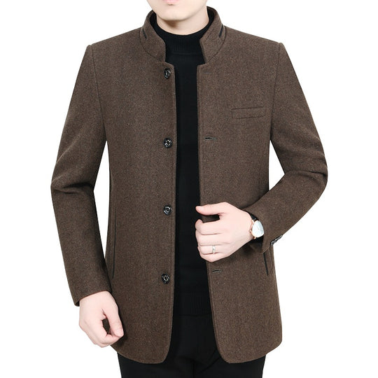 Herren Eleganter Stehkragen-Kurzmantel mit kontrastierendem Musterfutter EB