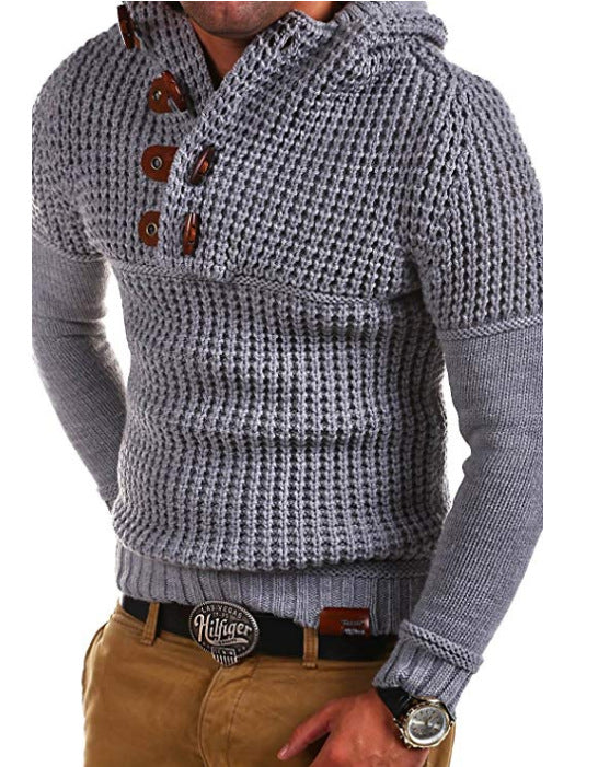 Herren Strickpullover mit kapuze und Holzknöpfen EB