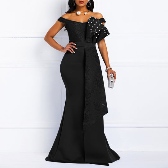 Damen Elegantes Abendkleid mit floralem Oberteil und schwingendem Saum EB