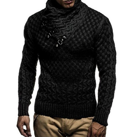 Herren Strickpullover mit modernem Zopfmuster und hochgeschlossenem Kragen EB