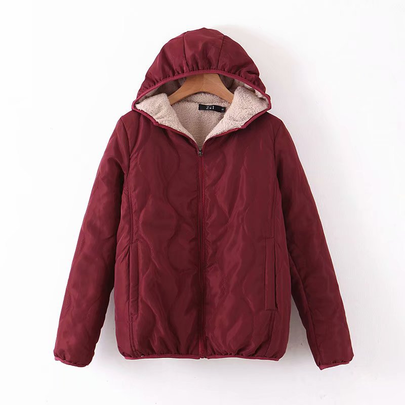 Damen gepolsterte Kapuzenjacke mit Teddyfutter und Wellensteppung EB