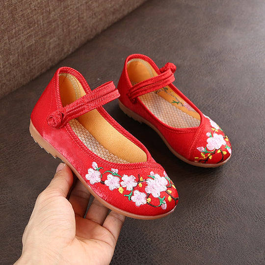 Damen Ballerinas mit floralem Stickdesign und elastischem Riemen EB
