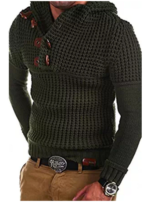 Herren Strickpullover mit kapuze und Holzknöpfen EB
