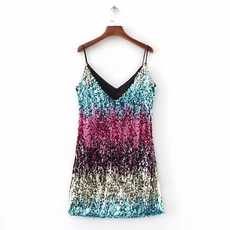 Damen Funkelndes Minikleid mit Pailletten und schmalen Spaghettiträgern EB