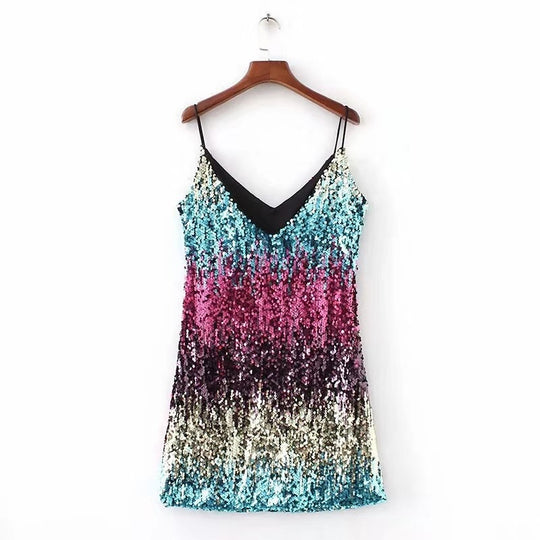 Damen Funkelndes Minikleid mit Pailletten und schmalen Spaghettiträgern EB