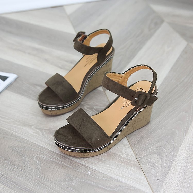 Damen nan Keilabsatzsandalen mit Korkplateau, verstellbarem Schnallenriemen und gekreuzten Wildlederriemen EB