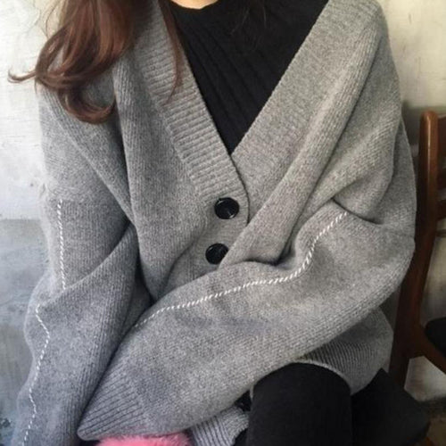 Damen lässige Strickjacke mit übergroßem Schnitt und großen Knöpfen EB