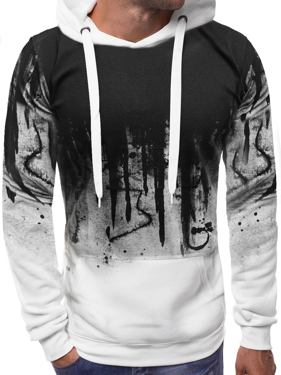 Herren nan Kapuzenpullover mit verlaufendem Drip-Print, Kängurutasche und kontrastierender Kapuzenfütterung EB