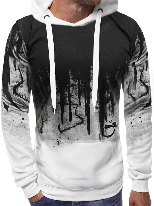 Herren nan Kapuzenpullover mit verlaufendem Drip-Print, Kängurutasche und kontrastierender Kapuzenfütterung EB