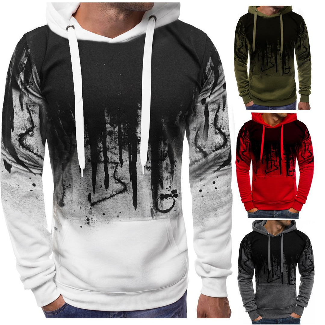 Herren nan Kapuzenpullover mit verlaufendem Drip-Print, Kängurutasche und kontrastierender Kapuzenfütterung EB