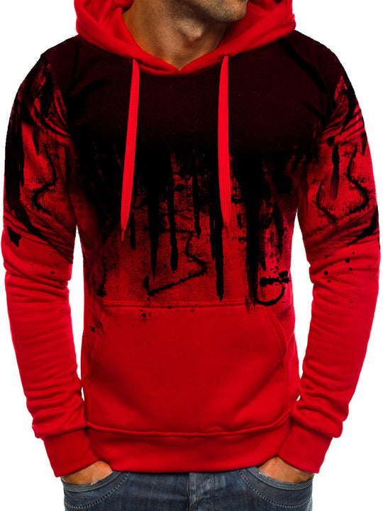 Herren nan Kapuzenpullover mit verlaufendem Drip-Print, Kängurutasche und kontrastierender Kapuzenfütterung EB