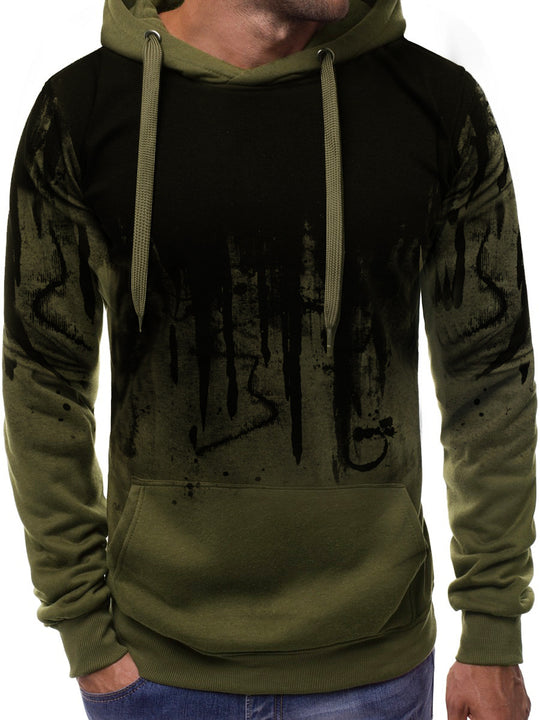 Herren nan Kapuzenpullover mit verlaufendem Drip-Print, Kängurutasche und kontrastierender Kapuzenfütterung EB
