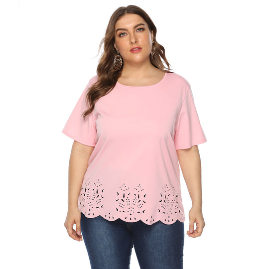 Damen modisches T-Shirt mit filigranem Lochmuster EB