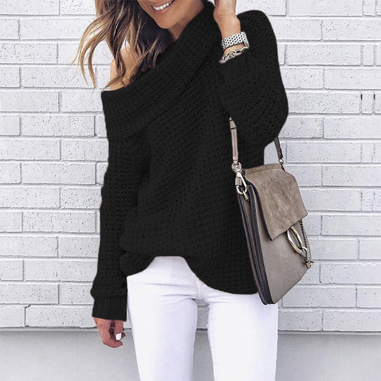 Damen Strickpullover mit schulterfreiem Design und strukturiertem Muster EB