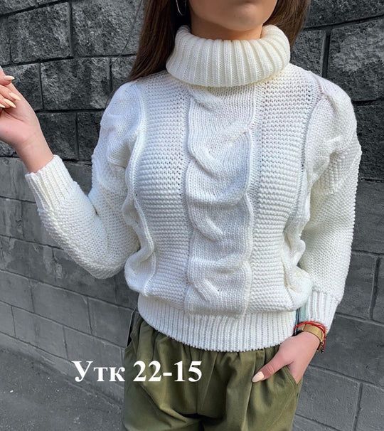 Damen Strickpullover mit Rollkragen und Zopfdesign EB
