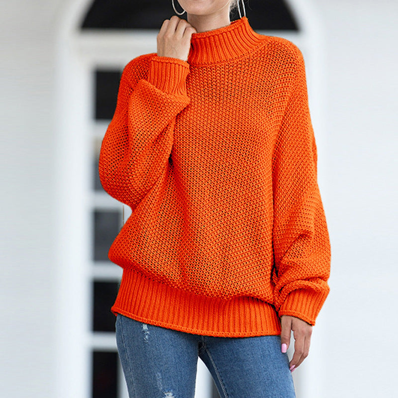 Damen Grobstrickpullover mit hohem Rollkragen und lässigem Schnitt EB