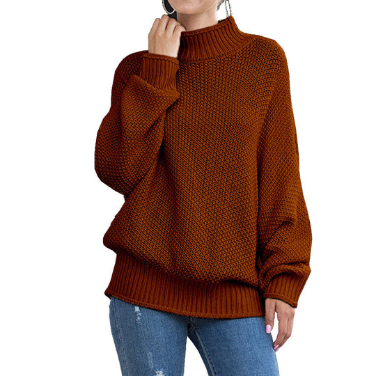 Damen Grobstrickpullover mit hohem Rollkragen und lässigem Schnitt EB