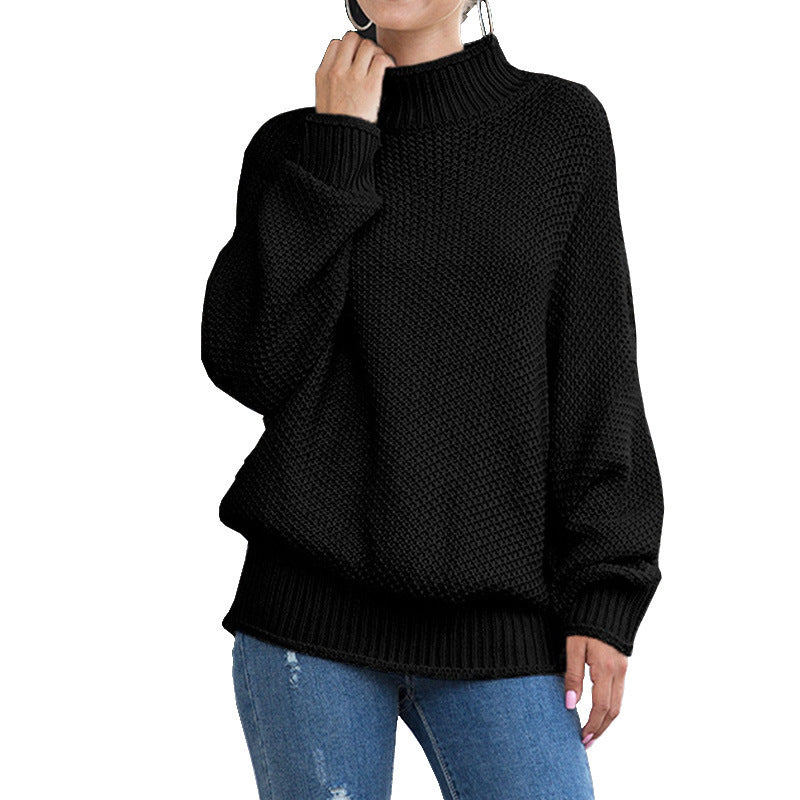 Damen Grobstrickpullover mit hohem Rollkragen und lässigem Schnitt EB