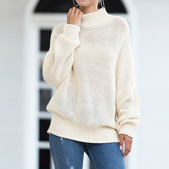 Damen Grobstrickpullover mit hohem Rollkragen und lässigem Schnitt EB