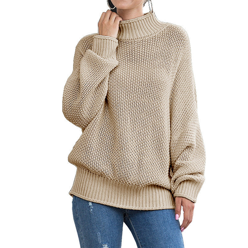 Damen Grobstrickpullover mit hohem Rollkragen und lässigem Schnitt EB