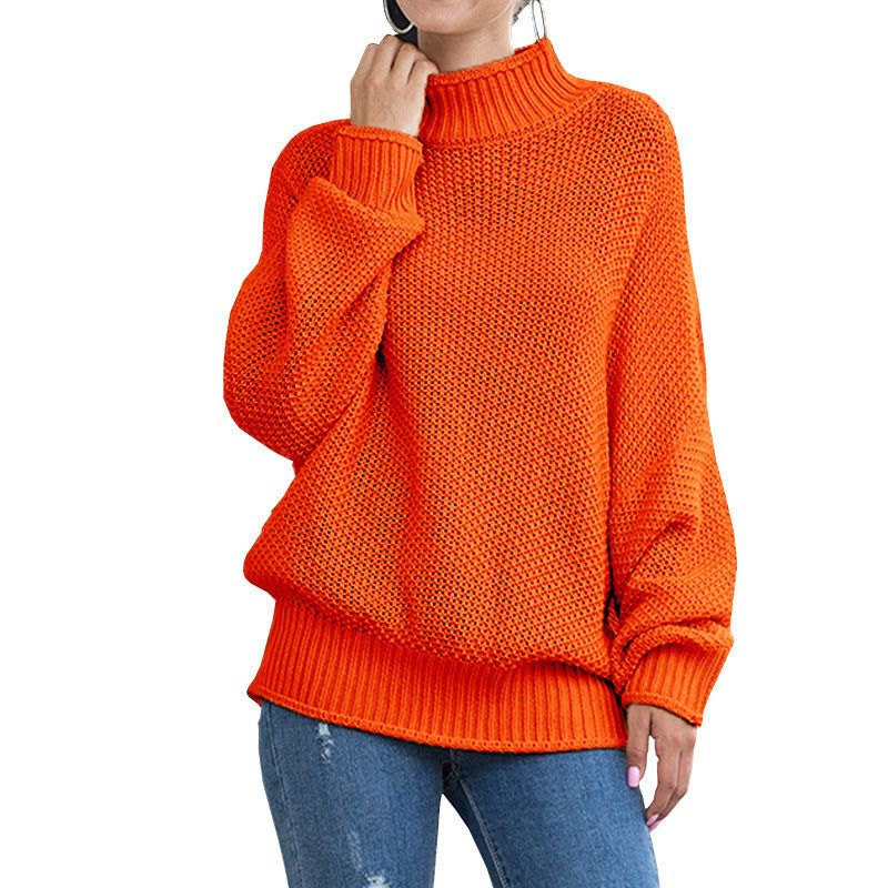Damen Grobstrickpullover mit hohem Rollkragen und lässigem Schnitt EB