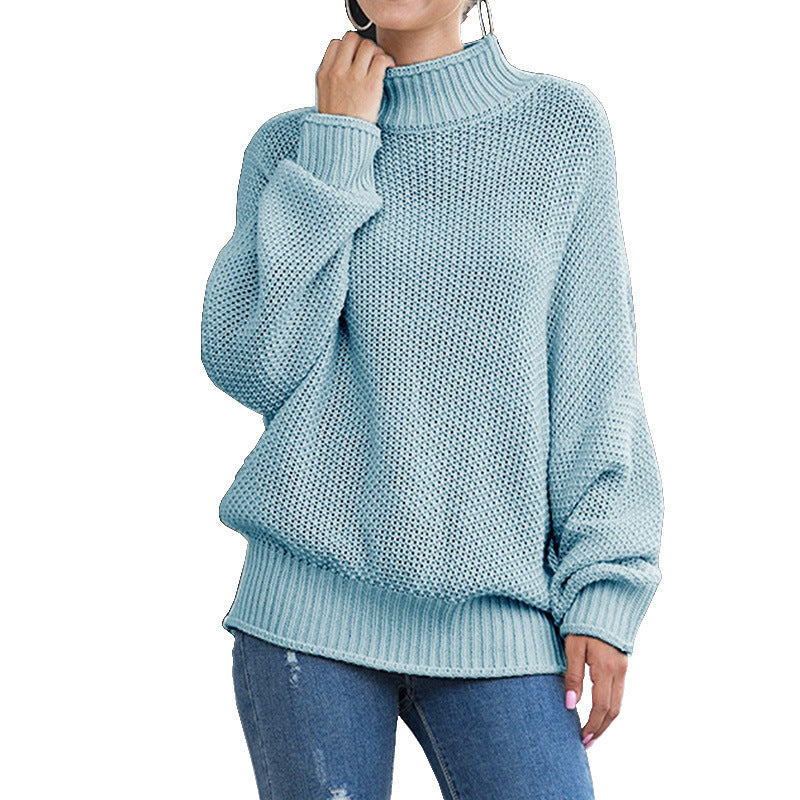 Damen Grobstrickpullover mit hohem Rollkragen und lässigem Schnitt EB