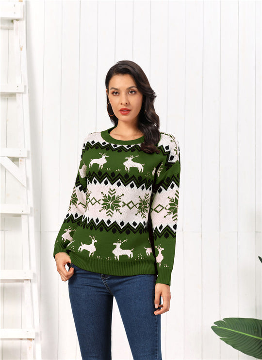 EB | Rollkragenpullover Damen Strick Weihnachtspullover mit Rentier
