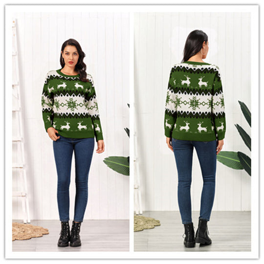 EB | Rollkragenpullover Damen Strick Weihnachtspullover mit Rentier