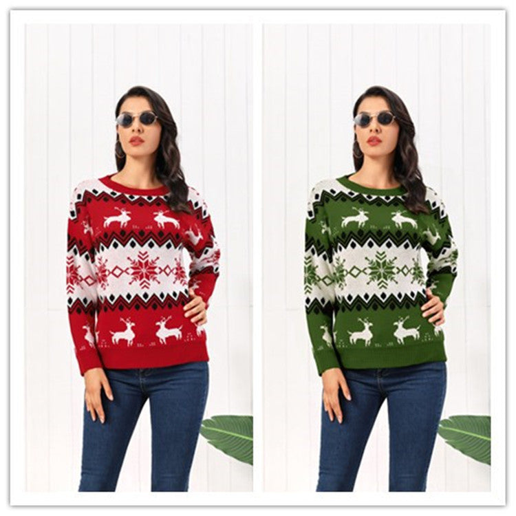EB | Rollkragenpullover Damen Strick Weihnachtspullover mit Rentier