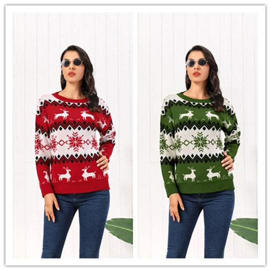 EB | Rollkragenpullover Damen Strick Weihnachtspullover mit Rentier